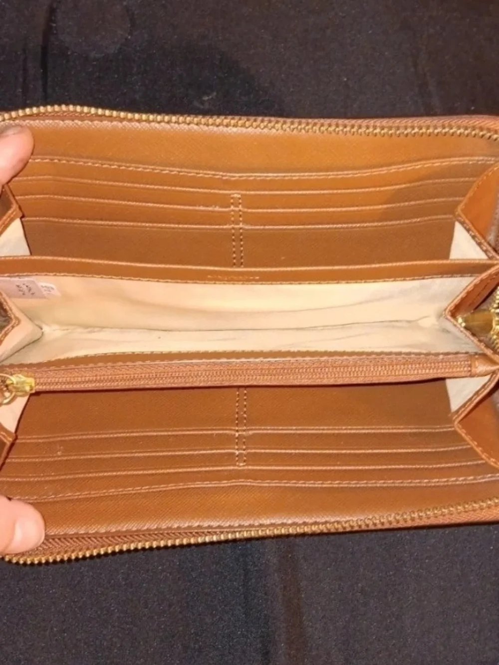 Coach Signature Canvas Tan Double Zipper Wallet